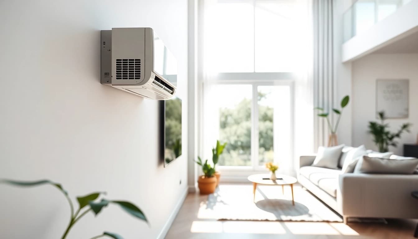 Efficient mini split ac unit installed in a stylish modern living room.