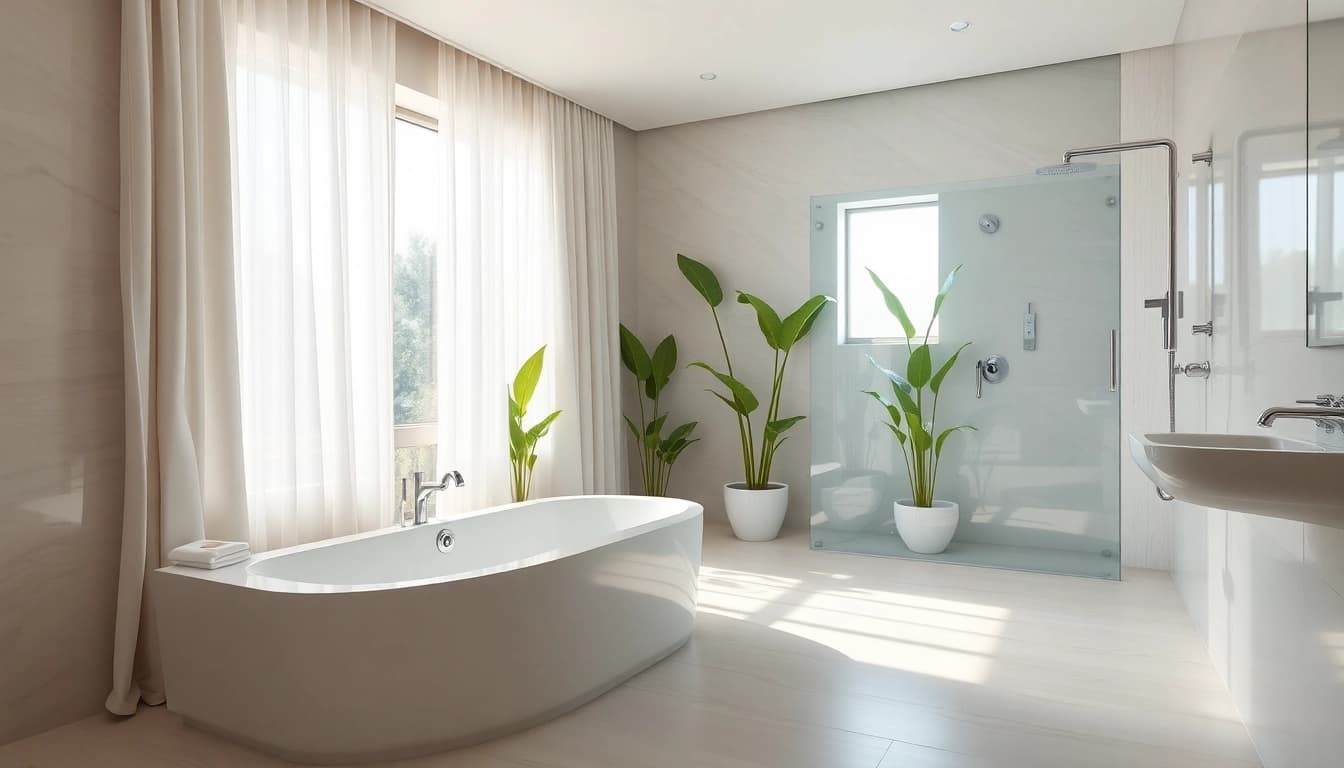 Admiring elegant showers in a modern bathroom showcasing luxurious design.