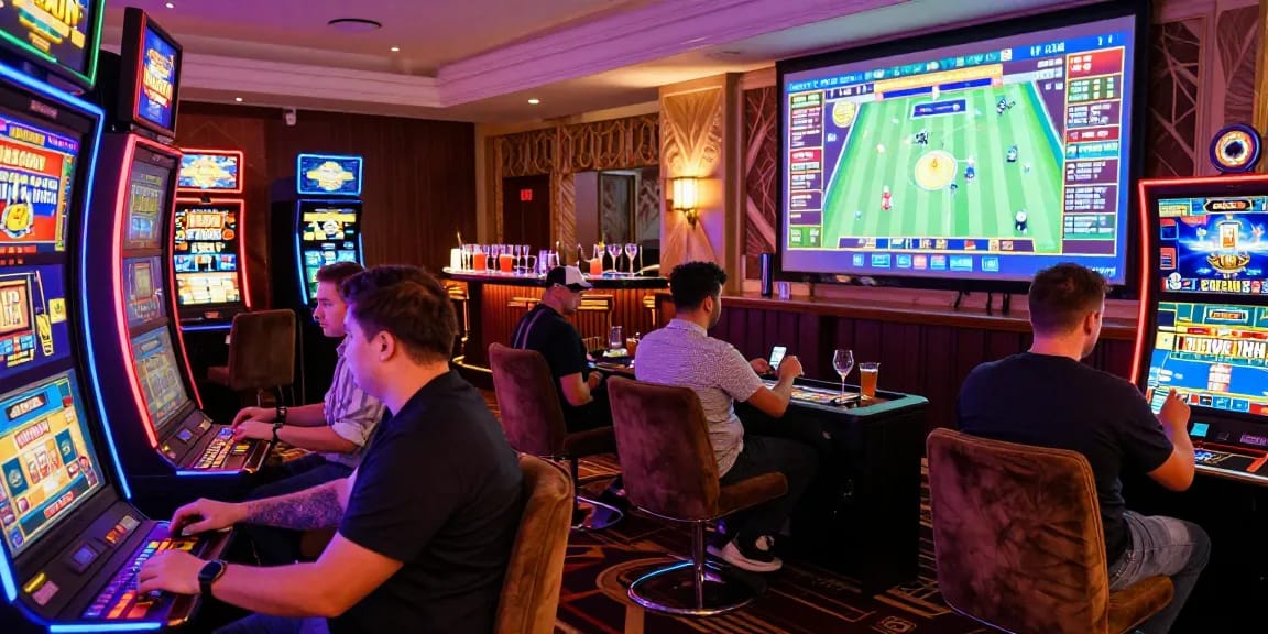 British players enjoying a vibrant non UK casino experience at https://sssk.org.uk with flashing games and lively ambiance.