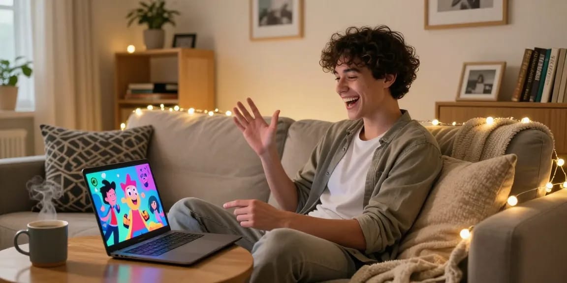 Enjoying character ai nsfw chats in a cozy living room environment.