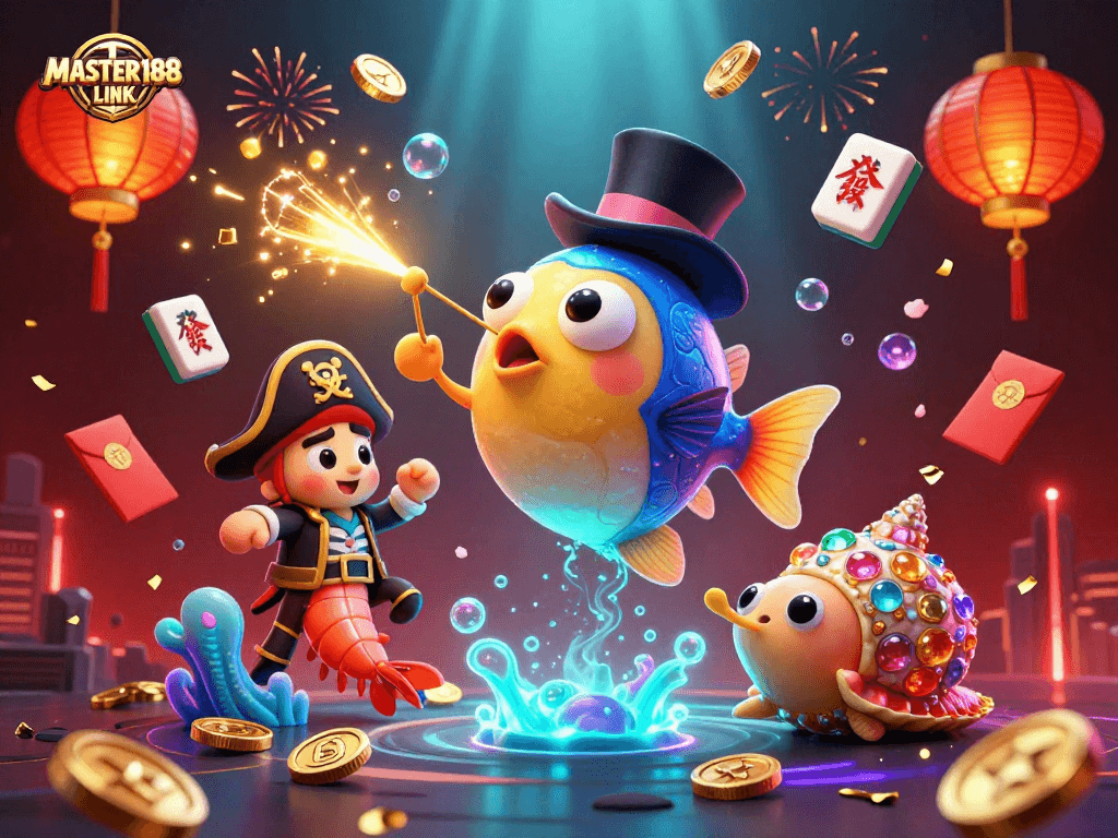 Engage with the excitement of MASTER188 LINK while winning with golden coins surrounded by animated sea creatures.