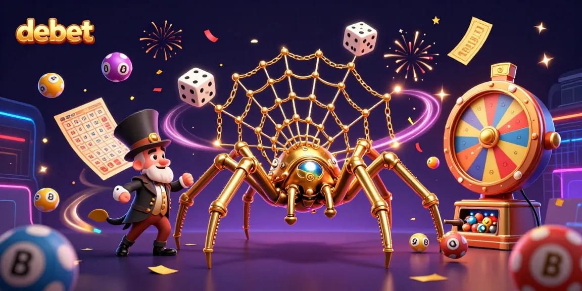 Engage with debet's thrilling lottery scene featuring vibrant balls and dynamic elements.
