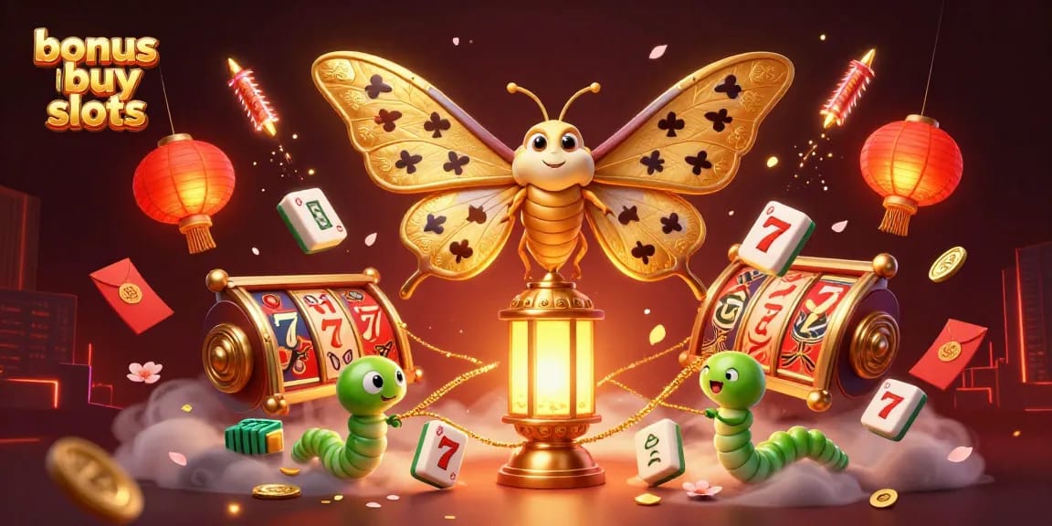 Engage with bonus buy slots featuring a vibrant scene with golden elements and a majestic moth.