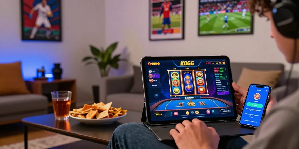 Engaging user experience with KO66 app featuring live dealer games in a cozy home setting.