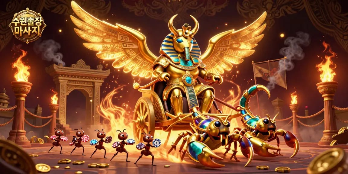 Engage in thrilling 수원출장마사지 experiences with a dynamic scene featuring a chariot and golden elements.