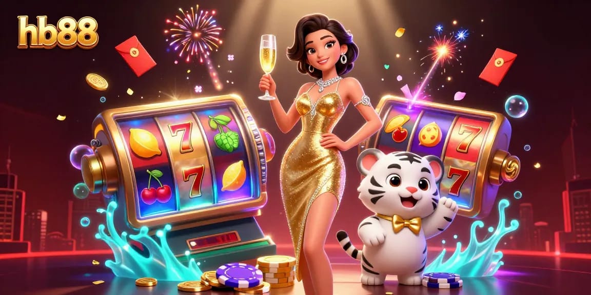 Experience the thrill of hb88 with a glamorous casino scene full of vibrant slot reels and lucky charms.