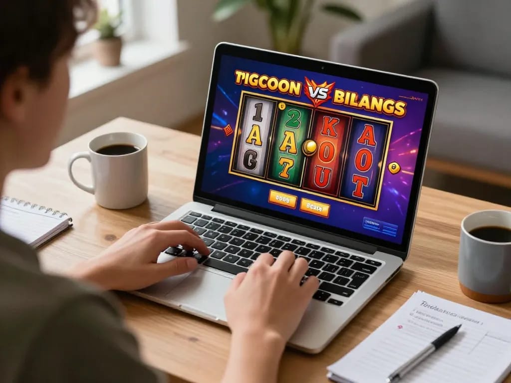 Engaging in slot gacor hari ini gaming on a laptop in a cozy home office setting