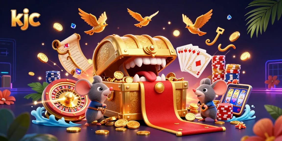 Engage with kjc and experience vibrant casino excitement with 3D characters, golden treasures, and games.
