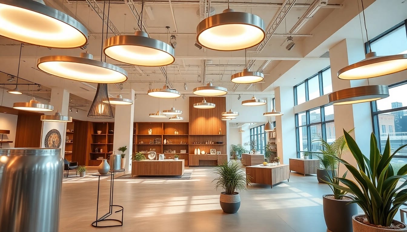 Shop ModernLighting in a stylish showroom with bright natural light and sleek fixtures.