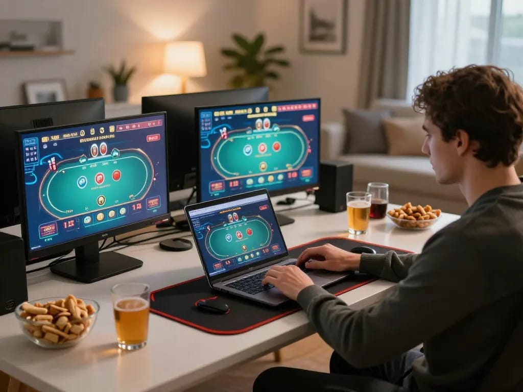 Engaging online gaming experience on ae888a ru com with a player immersed in live dealer action