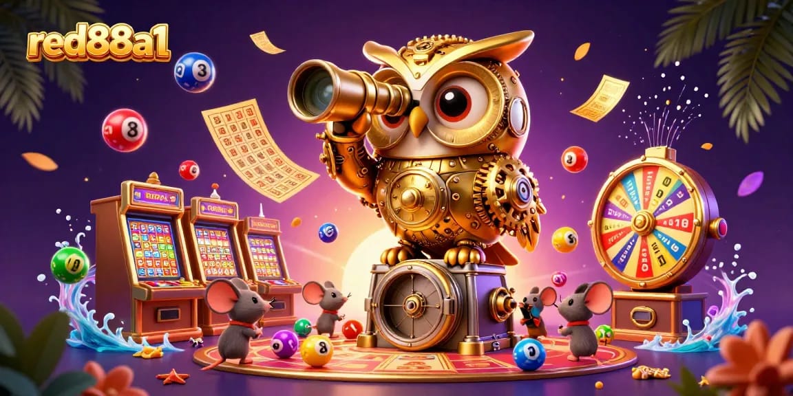 Engage with thrilling moments at red88a1, featuring a vibrant casino illustration with jackpot elements.