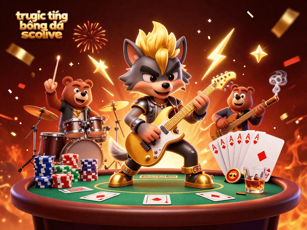Engage with trực tiếp bóng đá socolive in a vibrant 3D casino scene featuring rock star characters.