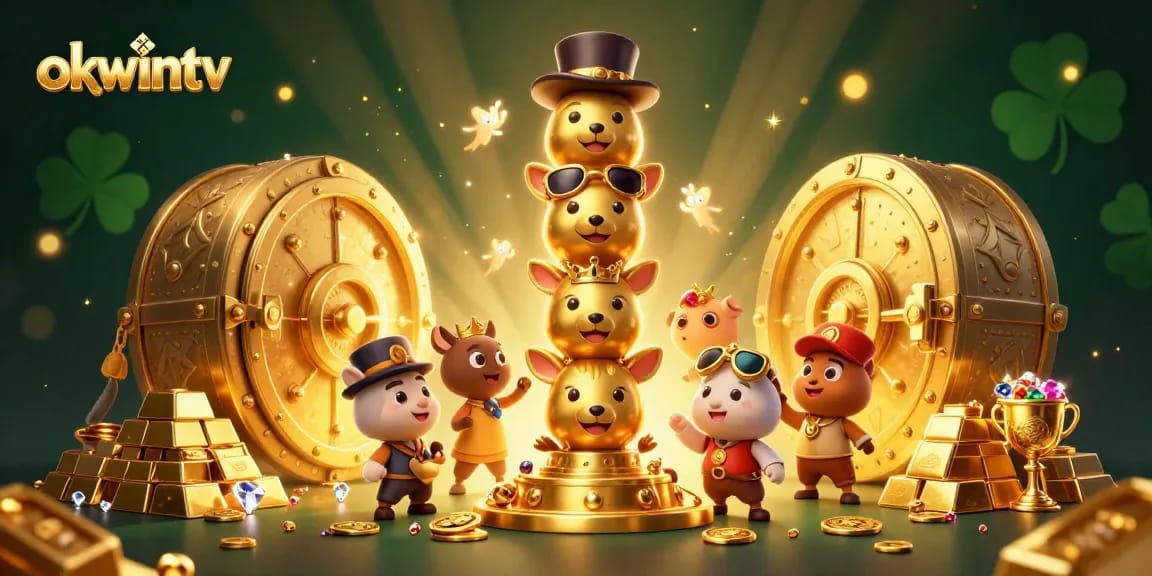 Experience the thrill of okwintv with a vibrant scene featuring a golden totem and riches.
