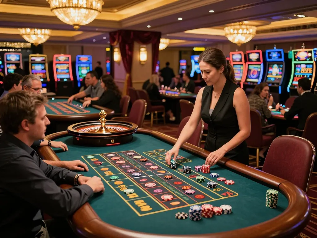 Players engage in thrilling roulette action at Net88 casino, vibrant atmosphere with colorful chips