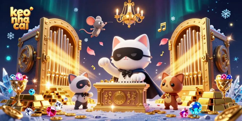 Experience the thrill of keo nha cai with a vibrant 3D casino scene featuring an enchanting white cat.