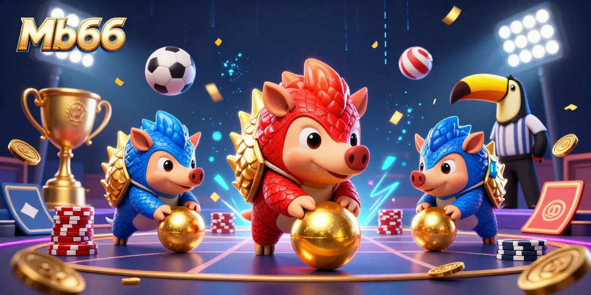 Mb66 pangolins bowling through poker chips amidst vibrant casino action.