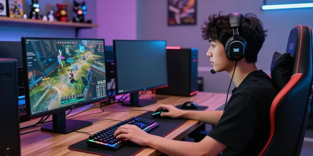 Engaged gamer at a high-tech setup showcasing SV88 games.