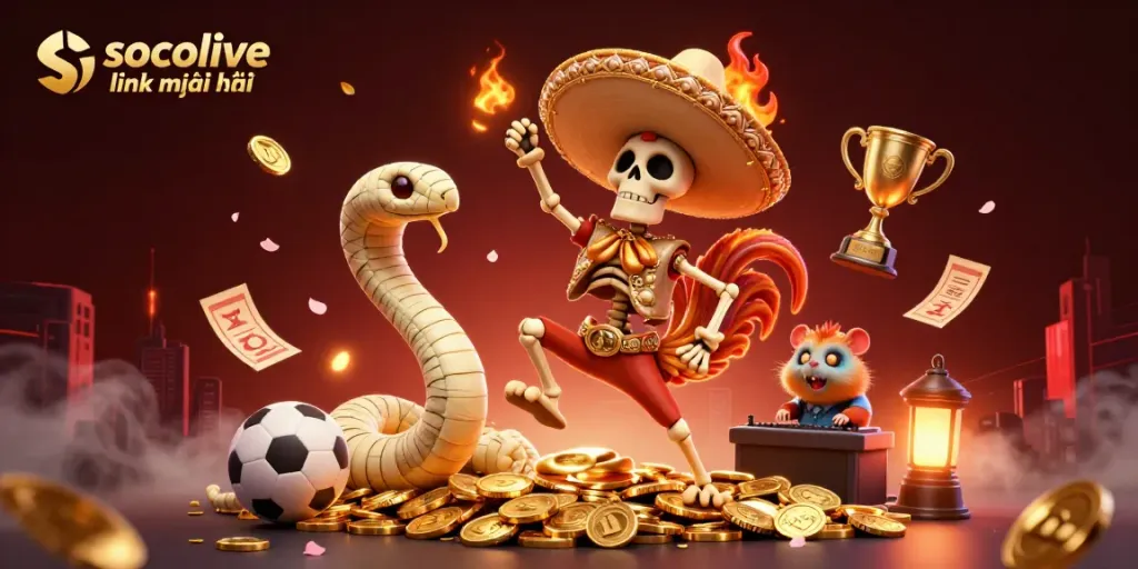Experience the excitement of socolive link mới nhất with vibrant 3D gaming characters and elements in action.
