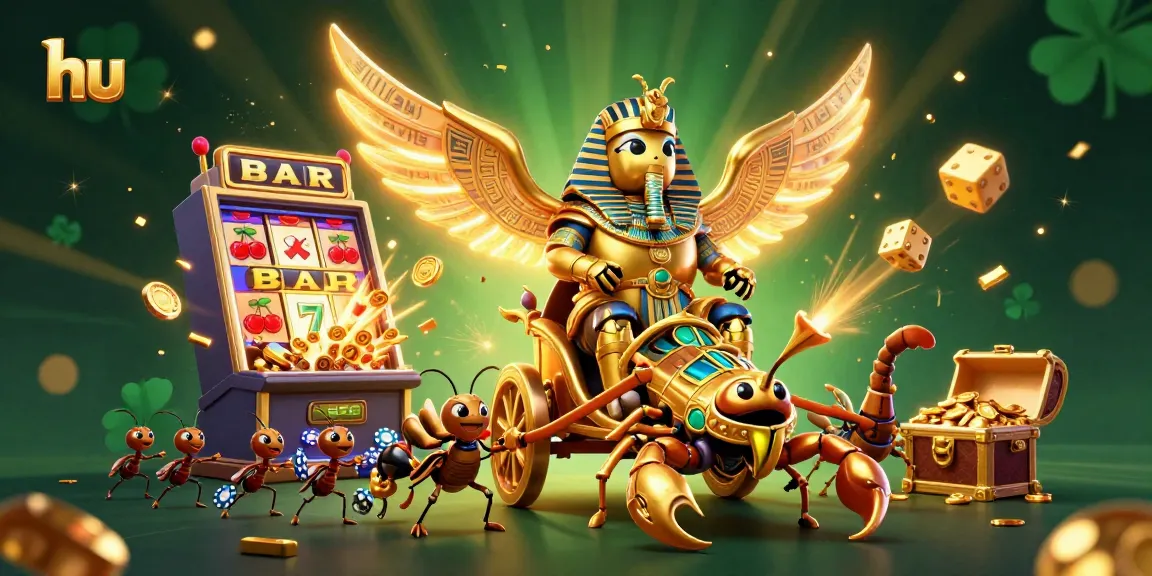 hu-themed casino adventure featuring a golden scarab and scorpions amidst gaming riches