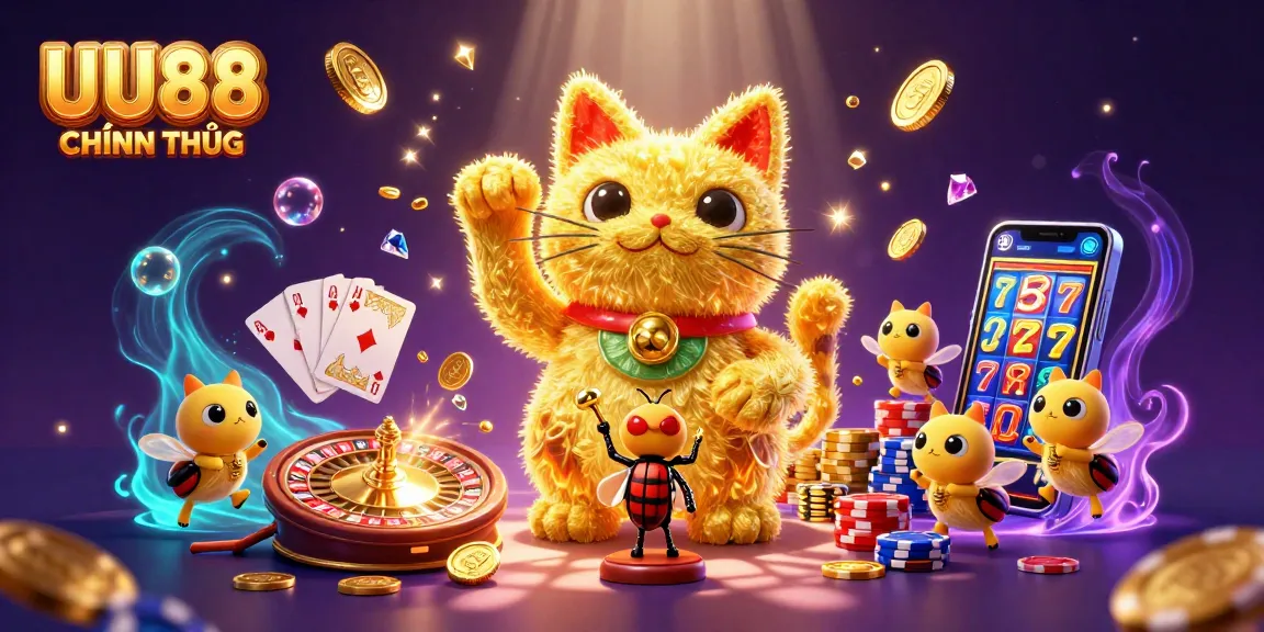 Experience the enchanting casino world through UU88 CHÍNH THỨC with captivating golden fireflies and shimmering symbols.