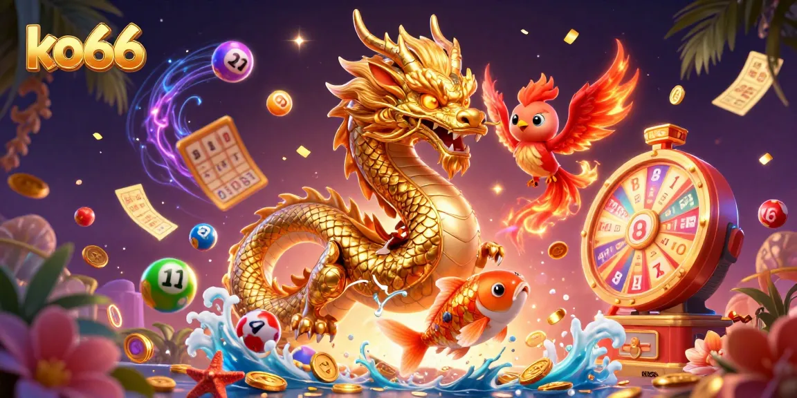 Spin to win with ko66 in a vibrant, immersive casino adventure scene featuring dragons and luck.