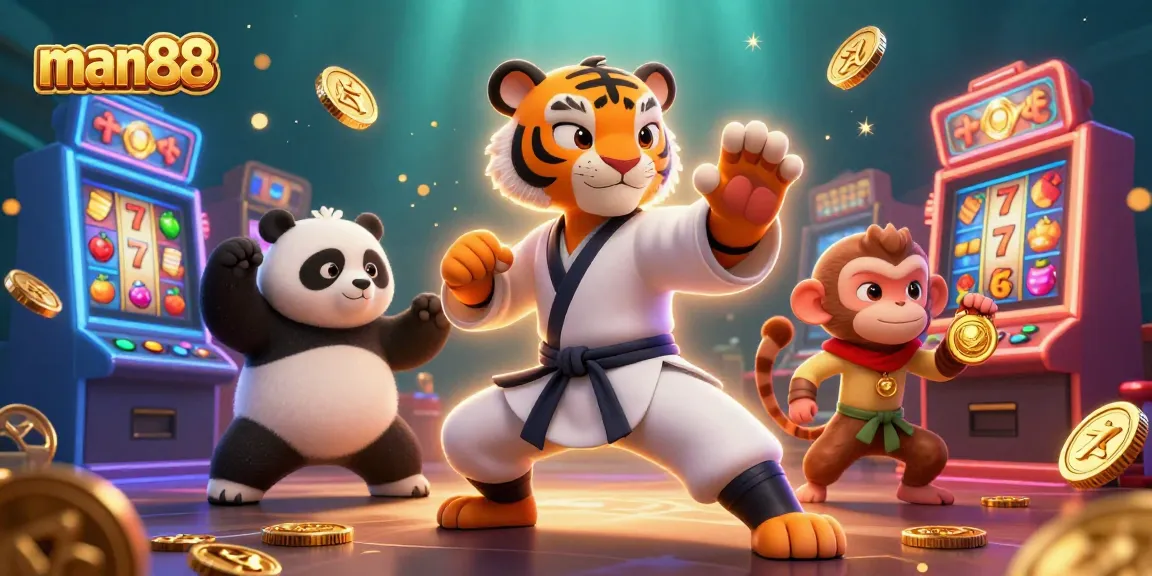 Engage with man88's vibrant slot gaming scene featuring cartoon characters in action.