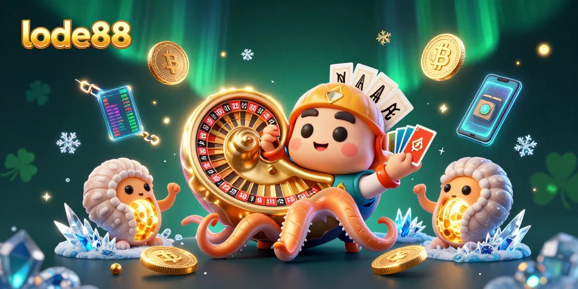 Win big with lode88: A vibrant 3D casino scene featuring a giant nautilus and glowing elements.