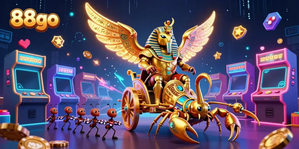 Engage with 88go's vibrant casino experience through a dynamic cartoon illustration.
