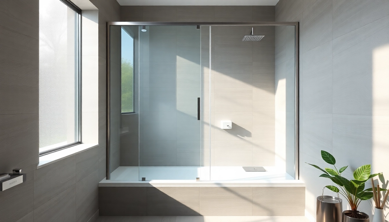 View of a stylish corner shower screen frameless made of crystal-clear glass in a contemporary bathroom.