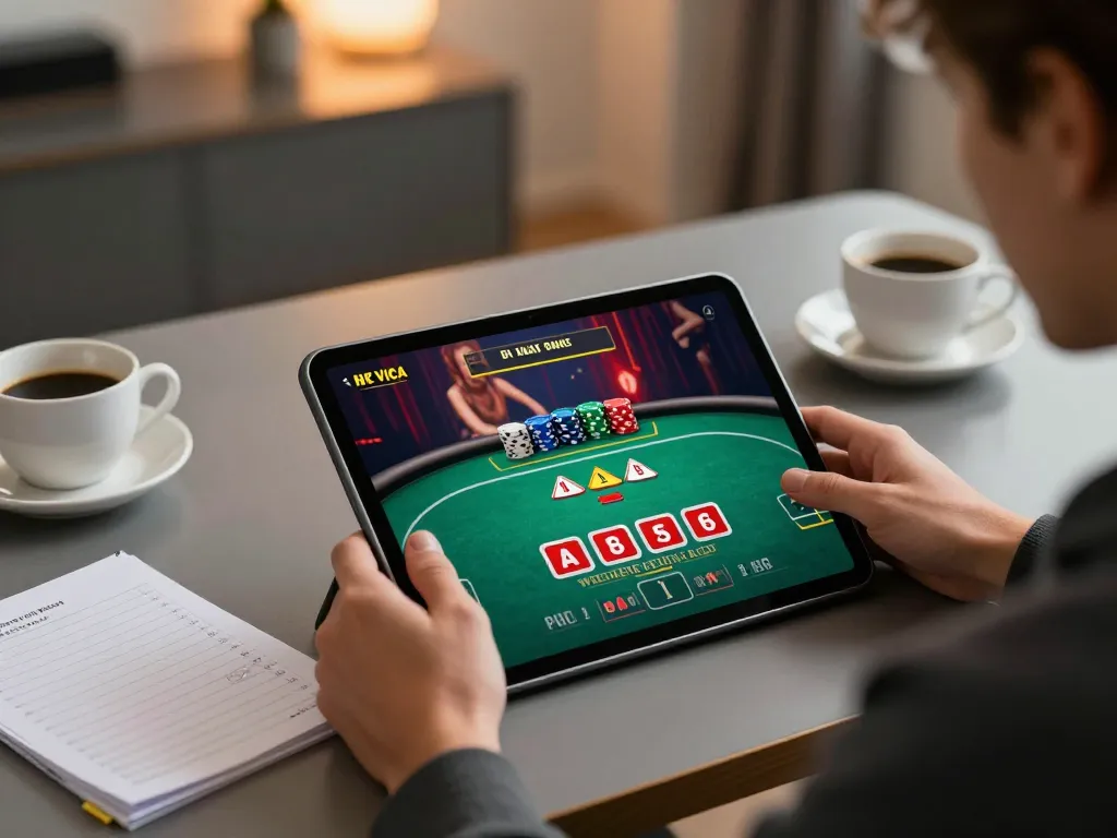 Engaging with tt88 nohu through an immersive online poker game on a stylish tablet in a cozy home