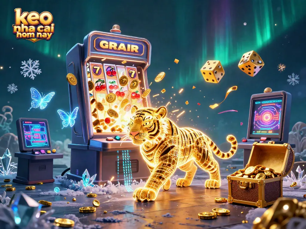 Engage in keo nha cai hom nay with thrilling 3D tiger and vibrant casino elements at a digital jackpot!