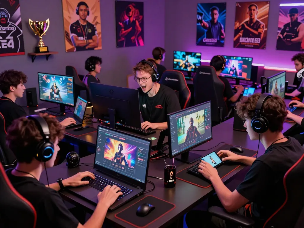 Diverse players engaging in online gaming at trang chủ Goal123, showcasing excitement and multi-device compatibility.