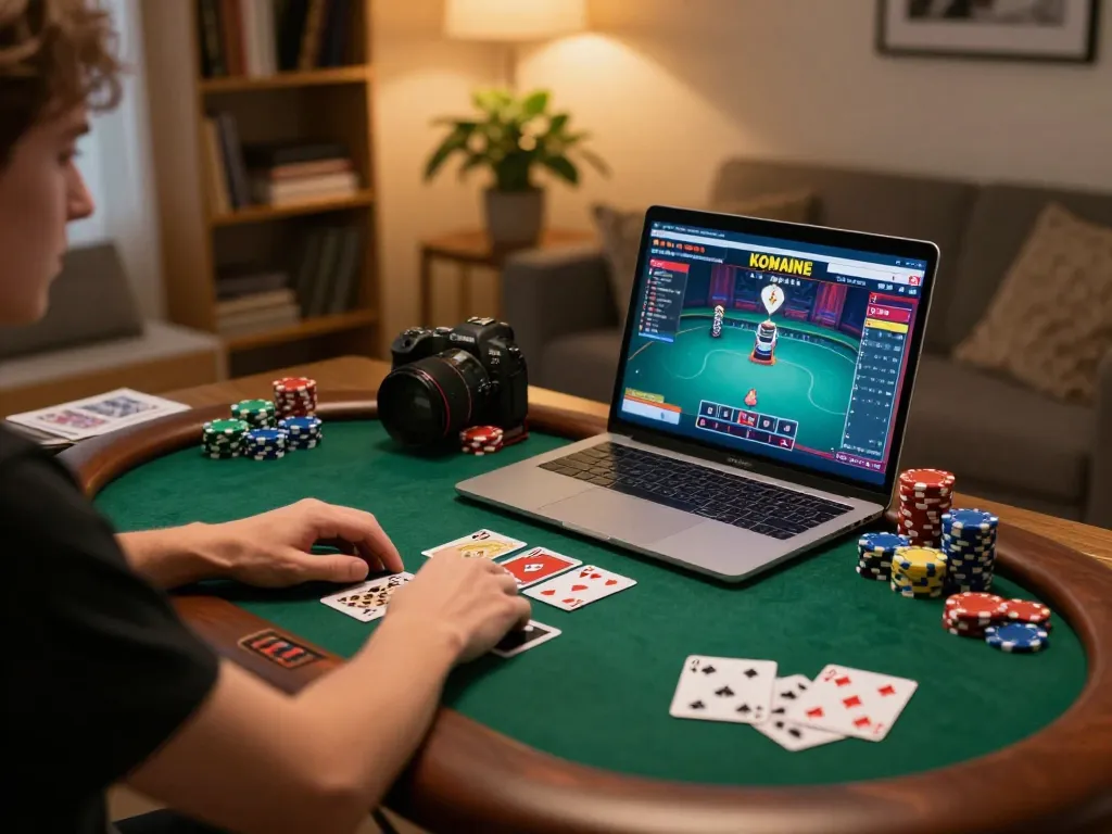 b52 club player enjoying online poker strategy session at home with cozy atmosphere