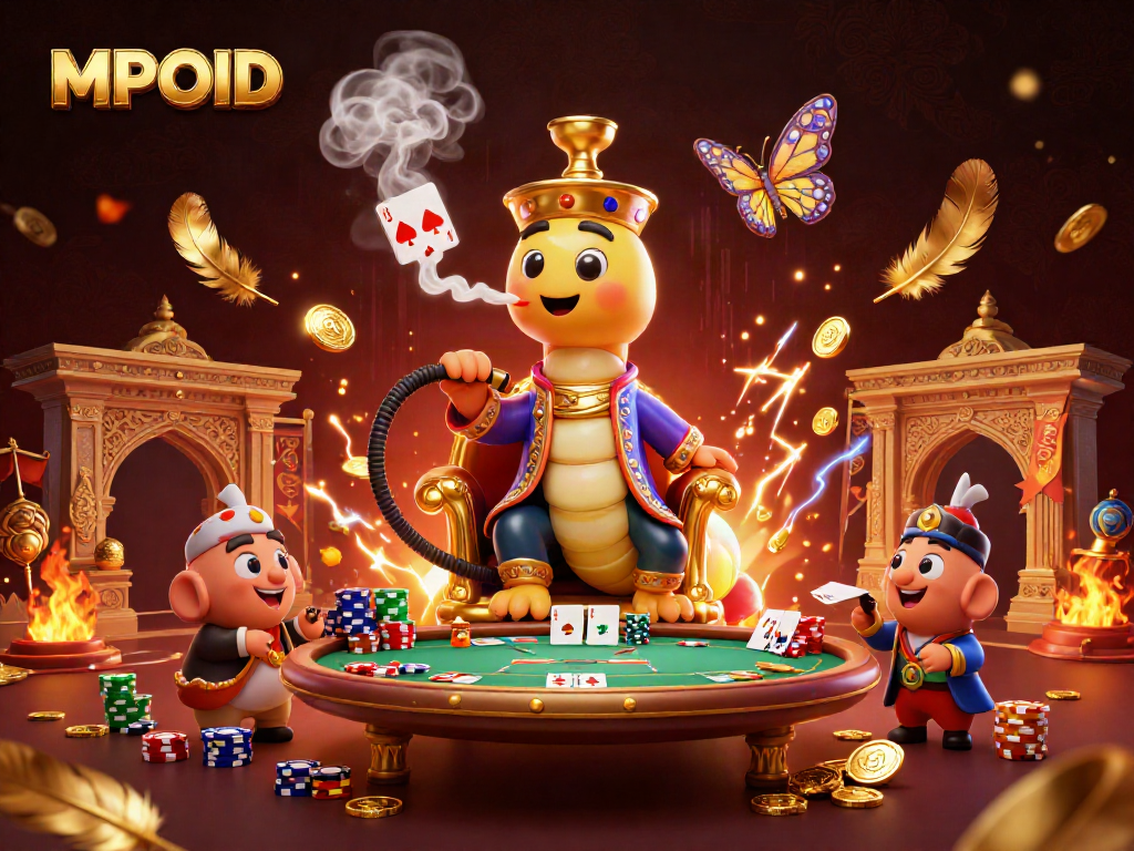 MPOID brings vibrant casino excitement to life with a mystical caterpillar hookah-master blowing poker symbols.