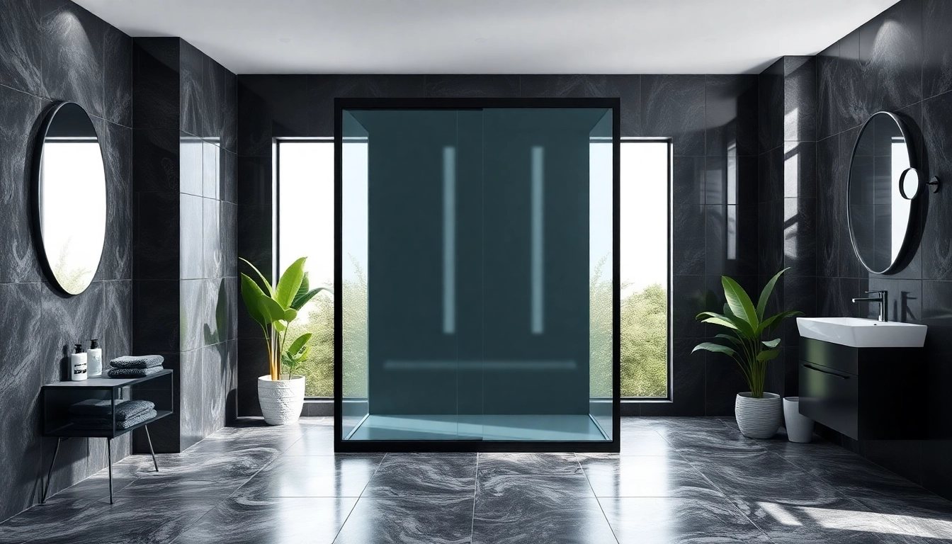 Enhance your space with a stylish black shower sliding door, featuring sleek lines and modern decor.