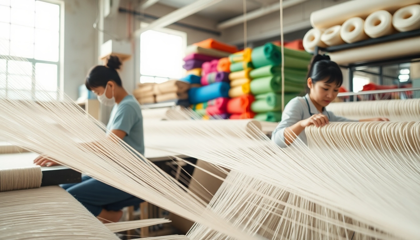 Viscose fabric being woven with high precision in a vibrant textile factory.
