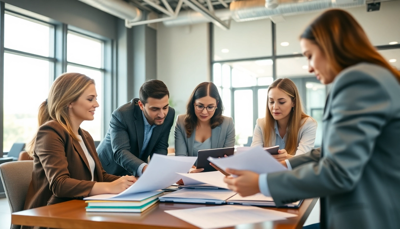 Consultants collaborating on Federal and State contracts in a modern office