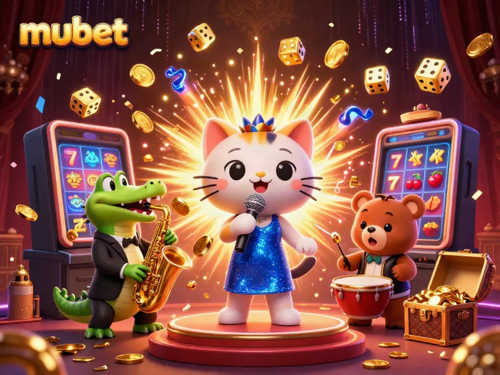 Engage with mubet's thrilling casino vibe featuring jazz-singer cat, saxophone crocodile, and drum-playing bear.