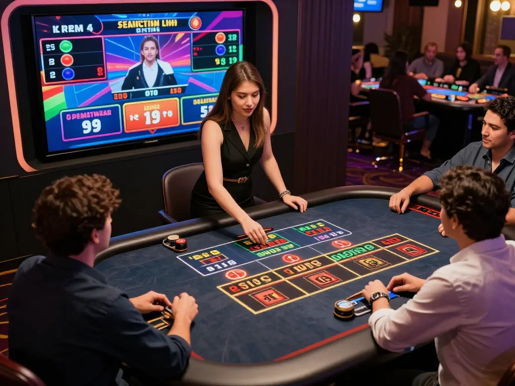 Players engaging in thrilling online casino action at LOTO188 LINK MỚI live dealer table, showcasing interactive gaming atmosphere.