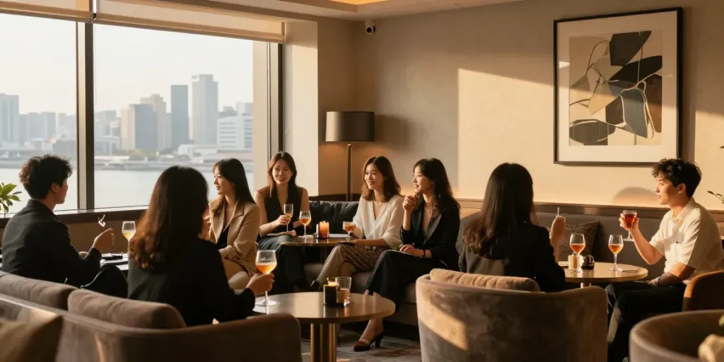 강남타이밍의 고급 유흥 공간에서 손님들이 즐거운 시간을 보내고 있는 모습