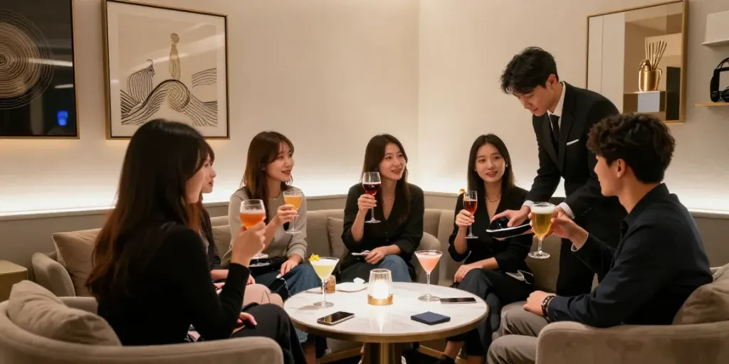 강남구구단에서 친구들과 함께하는 사교 모임의 고급스러운 사적인 공간