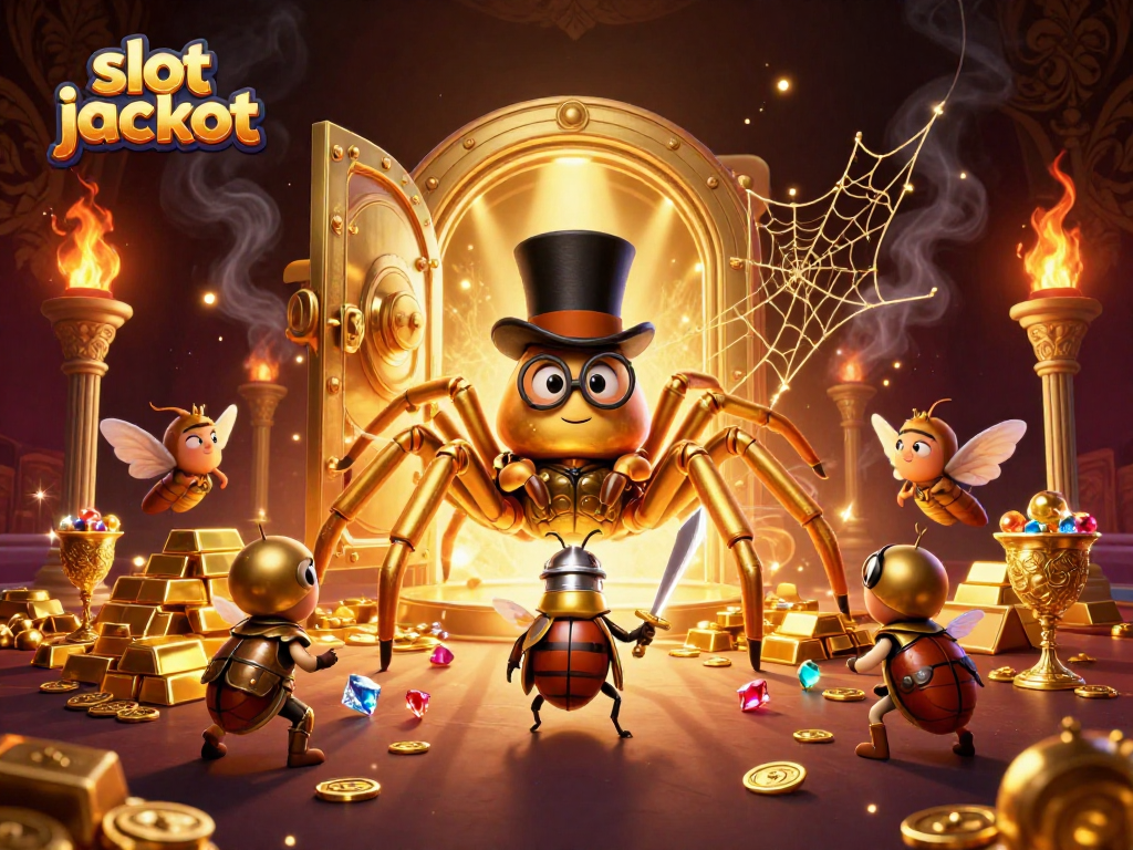 Experience thrill with slot jackpot in this vibrant casino scene filled with gold and luck.