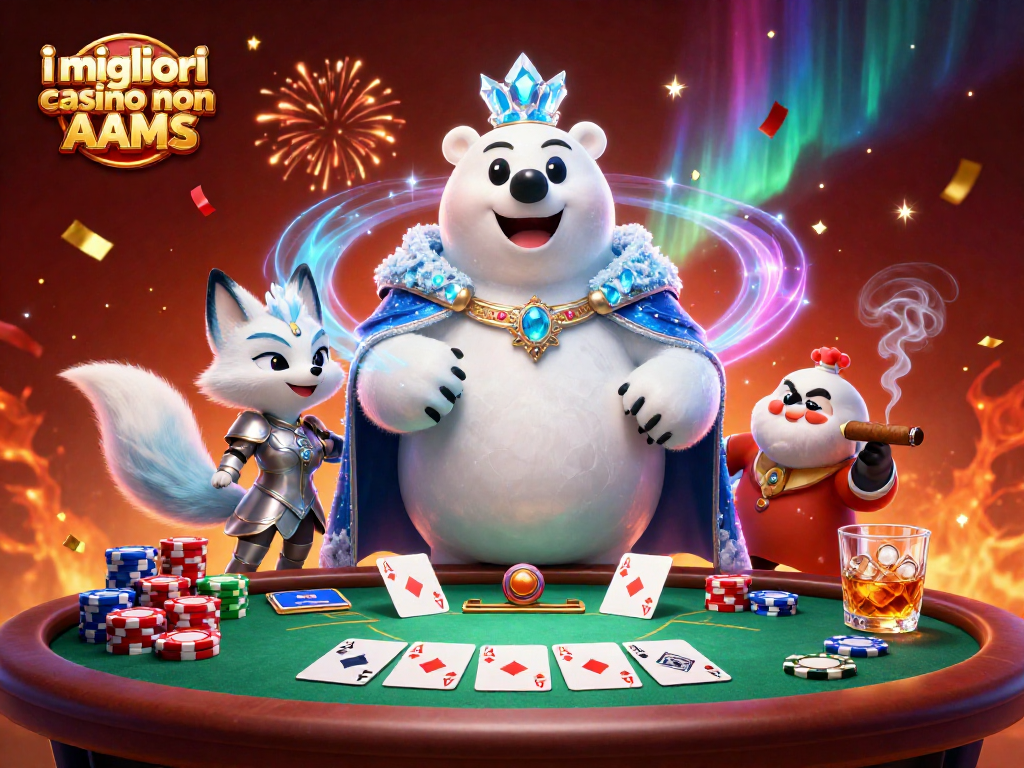 Incontra i migliori casinò non AAMS con l'orso polare re e la volpe guerriera in un'illustrazione di festa