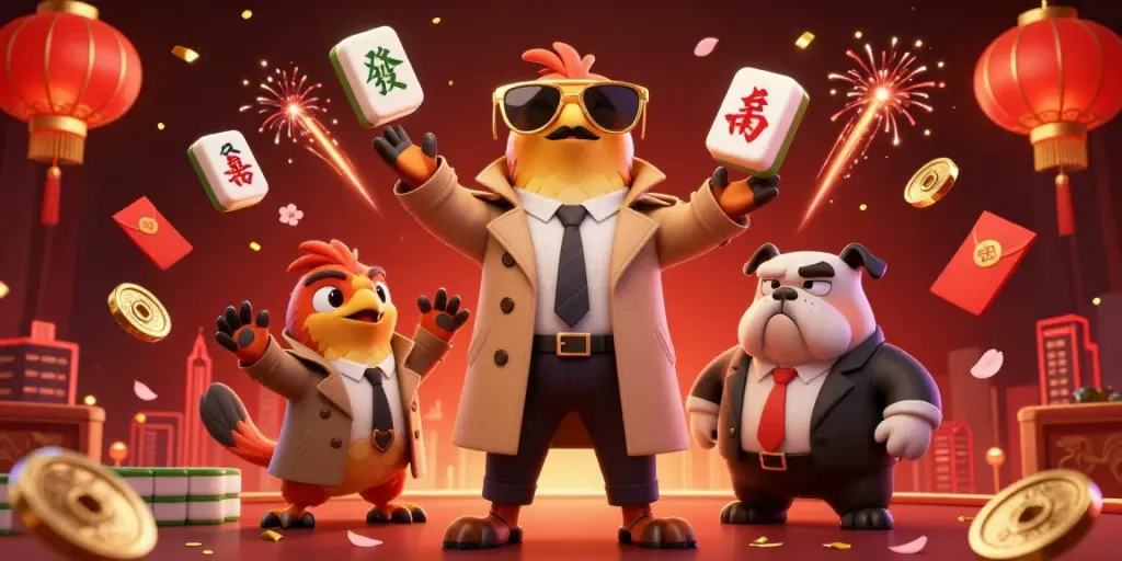 Mubet promotes online gaming engagement with lively raptors attempting VIP entry into a casino.