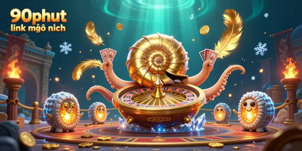 Engage with 90phut link mới nhất through exciting scenes of a nautilus roulette wheel and colorful betting atmosphere.