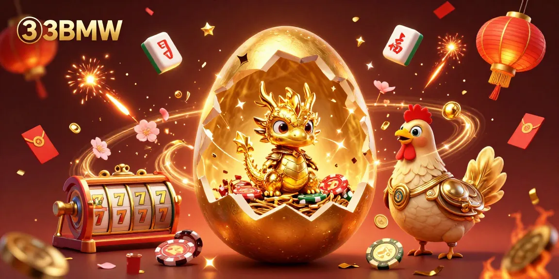 Engage with thrilling casino experiences at 33BMW featuring a golden dragon and lively gaming elements.
