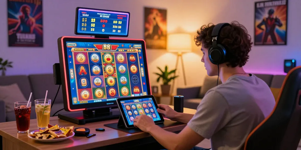 Exciting gameplay on slot88 apk with a player celebrating a win in a cozy living room setting.