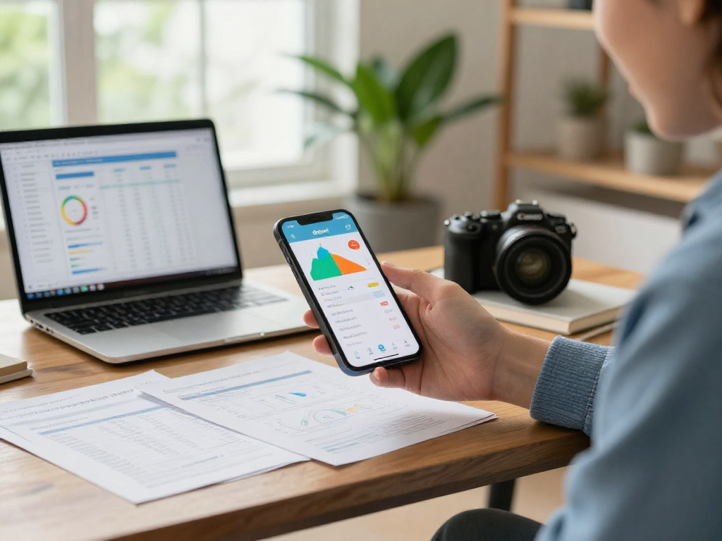 User engaging with the debet app on a smartphone in a cozy home office setting.