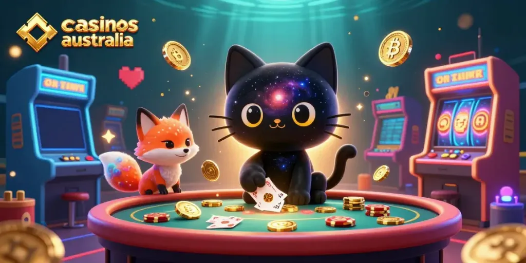 Experience the excitement of crypto casinos in Australia with interactive elements and vibrant characters.