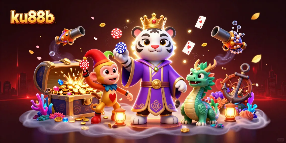 Experience the excitement of ku88b with our vibrant casino-themed 3D illustration featuring engaging characters and dynamic gameplay.